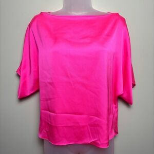 Milly of New York Hot Pink Silk Satin Boat‎ Neck Dolman Blouse Top Womens Size 0